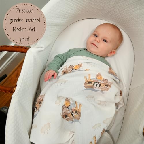 LollyBanks Muslin Swaddle Blanket, 47 x 47 in, Newborn Receiving Blanket - color: Noah's Ark