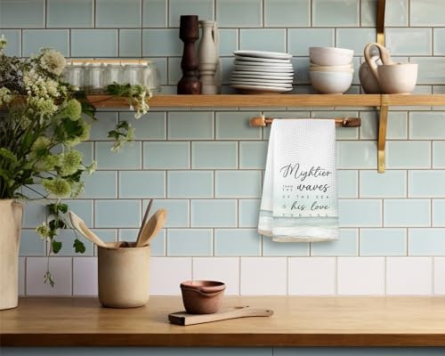 Christian Bible Verse Scripture Kitchen Towels,Coastal Kitchen Towels,Christian Gifts for Women Men,Housewarming Gift,Summer Hand Tea Towel for Home Kitchen Decor,16×24 Inches