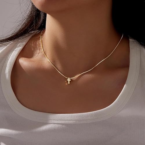 Fesciory Cross Necklace for Women, 14K Gold Plated Rhinestones Jewelry Gift - color: Gold Plated 7