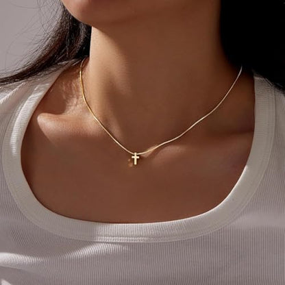 Fesciory Cross Necklace for Women, 14K Gold Plated Rhinestones Jewelry Gift - color: Gold Plated 7