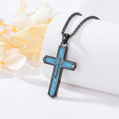 14K Gold Plated Cross Pendant Necklace Christian Jewelry Religious Gift - color: A06-Cross Black Turquoise