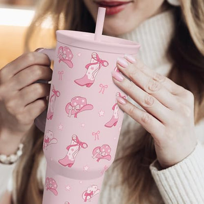 SANDJEST Cowgirl 40oz Slider Tumbler with Handle and Straw - Insulated Stainless Steel Travel Coffee Mug for Women Girls, Gift for Birthday, Christmas - color: Cowgirl 2