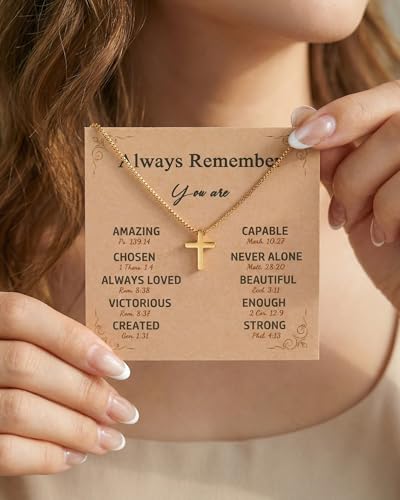 Tarsus Cute Tiny Cross Necklace - Always Remember You Are Loved - Christian Gifts Easter Stuffers Birthday Jewelry Inspirational Gifts for Teen Girls & Women - style: Always Remember You Are
