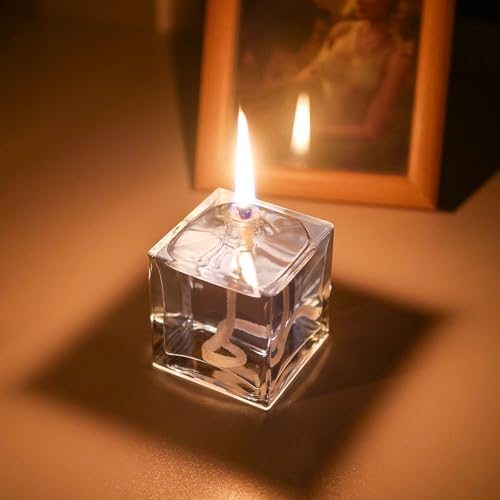 2 Pieces Small Refillable Clear Glass Oil Lamp Unscented Candles for Fine Dining Restaurants or Home Cotton Wick and Holder Included - color: Square/2pcs
