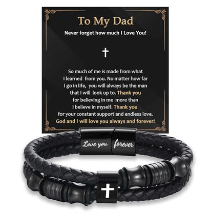 EFVISD Lover You Forever Leather Cross Bracelet for Men Boys Gifts - color: Dad
