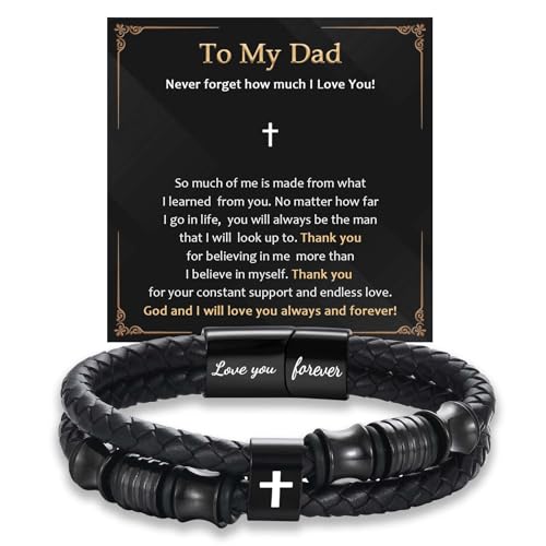 EFVISD Lover You Forever Leather Cross Bracelet for Men Boys Gifts - color: Dad