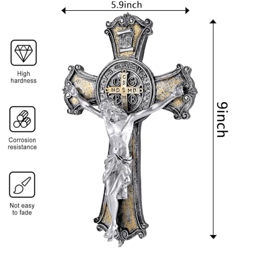 Taprion Crucifix Wall Cross - Saint Benedict Resin Wall Art - 10 Inch