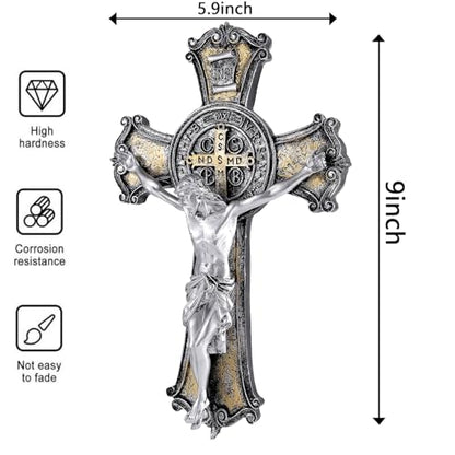 Taprion Crucifix Wall Cross - Saint Benedict Resin Wall Art - 10 Inch
