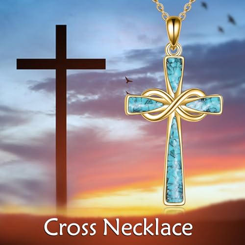 Infinity Cross Necklace S925 Sterling Silver Turquoise/Wooden/Opal/Abalone Cross Pendant Necklaces Christian Jewelry Gifts For Women - style: 18k Gold Plated Turquoise Cross