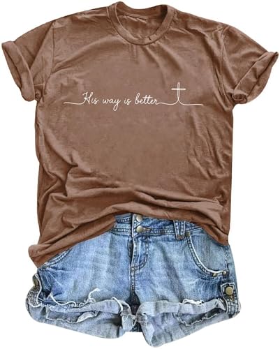 Christian Graphic T Shirt for Women Bible Verse Saying Faith Shirts Jesus Religious Tshirts Inspirational Tees Tops - color: Coffee, size: Medium