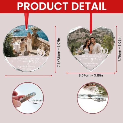 Personalized Engagement Photo Glass Ornament, Engaged Couples Photo Gift, Wedding Ornament, for Couple - color: Ds 05