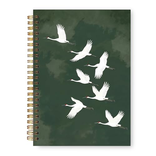 Japanese Crane Bird Notebook, Minimalist Flying Crane Journal, Bird Gifts for Women, Dark Green Zen Nature Aesthetic Hardcover Notebook Journal for Work Study 5.5x8.3 in - color: Crane Bird