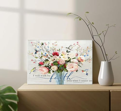 Christian Flower Wall Art Bible Verse Wall Decor Rustic Floral Scripture Canvas Paintings Inspirational Religious Picture Posters Prints Christian Faith Based Gifts for Home & Office Decor 36x24in - size: 36"L x 24"W