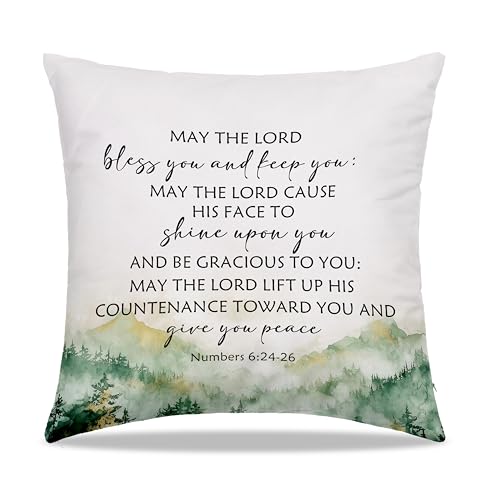 Dibor Christian Mountain Throw Pillow Covers 18x18 in, May The Lord Bless You and Keep You Bible Verse Decorative Couch Cushion Covers, Christian Gifts for Women, Pillow Case for Home Living Room - color: Bless