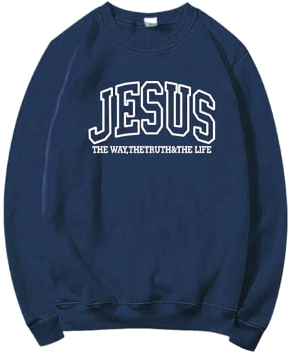 Christian Sweatshirts for Women Jesus Fleece Oversized Pullover Faith God Tops Crewneck Y2K Longsleeve - color: 5-navy, size: Small