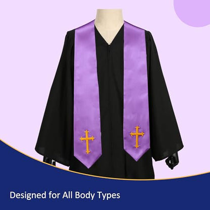 Clergy Stole & Choir Stole with Embroidered 60/72" - color: Purple, size: 60 inch
