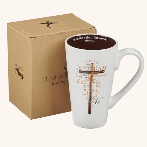Christian Art Gifts White Stoneware Coffee Mug with Handle 16 oz. Microwave & Dishwasher-Safe Inspirational Scripture Coffee & Tea Mug for Men & Women with Bible Verse: Light of the World John 8:12