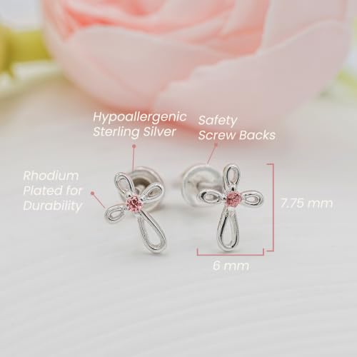 Cherished Moments Cross Earrings, .925 Sterling Silver or 14k Gold-Plated - color: SM Silver Pink