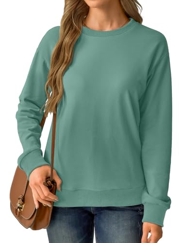 GKBK Womens Sweatshirts Cotton Crew Neck Lightweight Pullover Pocket Tops - color: A- Green, size: Medium