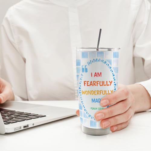 Blue Christian Bible Verse Kids 20oz Travel Coffee Mug Tumbler - color: iam