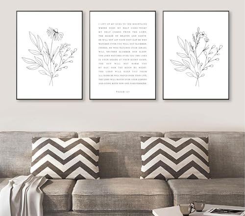 Psalm 121 Christian Wall Art, 3 Piece Unframed Botanical Prints, 12x16 - color: Bible Verses on Flowers, size: 16"L x 12"W