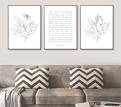 Psalm 121 Christian Wall Art, 3 Piece Unframed Botanical Prints, 12x16 - color: Bible Verses on Flowers, size: 16"L x 12"W