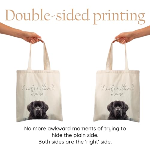 Dog Mom Canvas Tote Bag for Women, Reusable Cotton Shoulder Bag, Dog Lover Gift, Mother’s Day Pet Mom Shopping Tote - color: Newfoundland