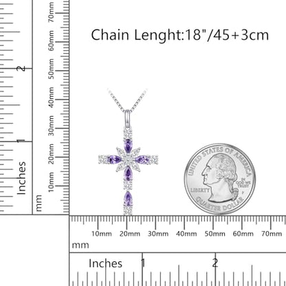 925 Sterling Silver Cross Necklace for Women，Birthday Delicate Star Cross Necklace Jewelry Gifts for Women，Birthstone Religious Jewelry for Mom, Chain 18 inch - color: F. 6. Light Purple-June