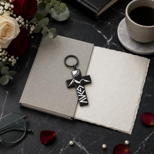 Cross Keychain Christian Stainless Steel Engraved Faith Quote