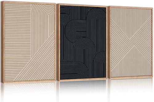 LHIUEM Large Abstract Textured Line Framed Canvas Wall Art,Boho Beige Black Wall Decor,Modern Neutral Minimalist Art Painting Painting for Living Room,Bedroom,Dining Room,Office -16"x24"x3 - color: Minimalist Line Wall Art, size: 24"L x 16"W