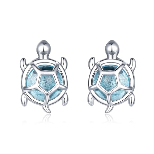 Cute Stud Earrings for Women Dachshund Koi Fish Sea Star Sea Turtle Sea Conch Earrings 14K Gold Plated Dainty Stud Earring funky Jewerly - color: Silver Turtle