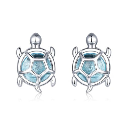 Cute Stud Earrings for Women Dachshund Koi Fish Sea Star Sea Turtle Sea Conch Earrings 14K Gold Plated Dainty Stud Earring funky Jewerly - color: Silver Turtle