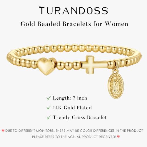 Turandoss Gold Cross Bracelet for Women Heart Beaded Bracelet Faith Jewelry - color: Maria Cross Bracelet