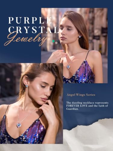CDE Angel Wings Heart Birthstone Pendant Necklace Gift for Women - color: White-02-Amethsy Purple Birthstone