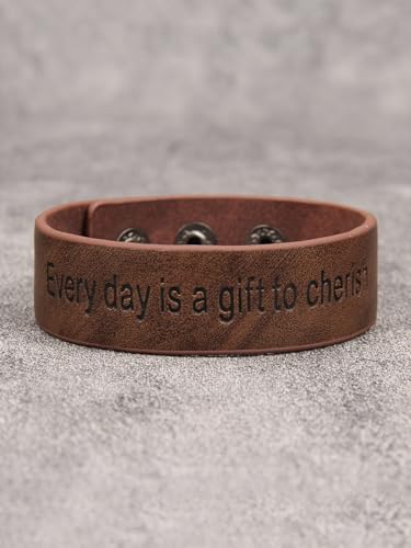 GelConnie Leather Cuff Bracelet Punk Braided Bracelets Rock Leather Wristbands Faux Mens Leather Bracelet Gothic Viking Bangle Adjustable Wrap Bracelet for Women,Men - color: Engraved Leather Bracelet