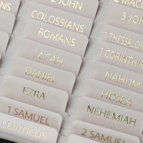 UPAFEXXI-Bible Tabs with Book Summaries, 3D Gold Foil Embossed Lettering - color: Summaries Cream