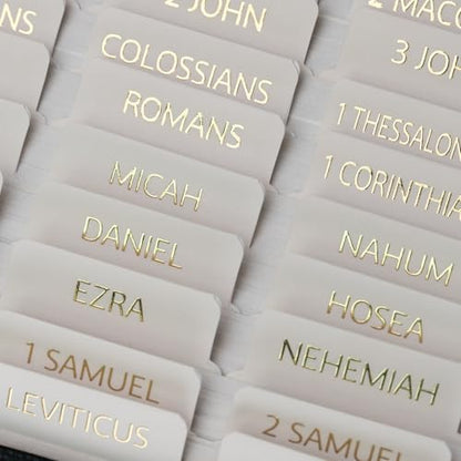 UPAFEXXI-Bible Tabs with Book Summaries, 3D Gold Foil Embossed Lettering - color: Summaries Cream