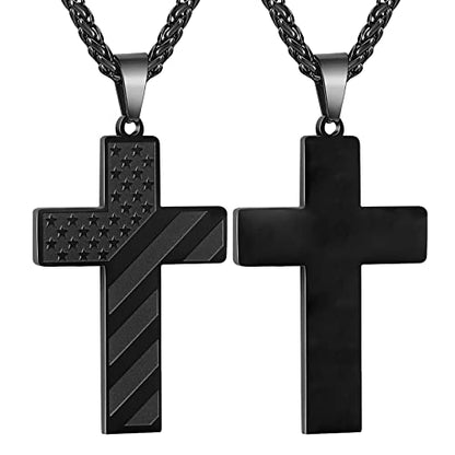 DuoDiner 18+2" Cross Necklace for Men Boys Christian Confirmation Gifts - color: Black, style: No Text