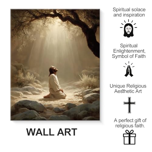 Christian Jesus Praying Wall Art Religious Canvas Print Picture Framed - color: color-F