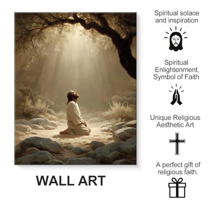 Christian Jesus Praying Wall Art Religious Canvas Print Picture Framed - color: color-F
