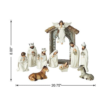 Glitzhome Christmas Nativity Set Nativity Scene Set Indoor 8 in Resin Nativity Figurines Set 11 Pcs Removable Angel Statue Ivory Nativity Sets & Figures Christian Holy Family Figure with Baby Jesus - color: Ivory Nativity Set