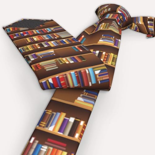 Men's Neckties, Novelty Printed Skinny Tie for Work Casual Party - color: Library Bookshelf