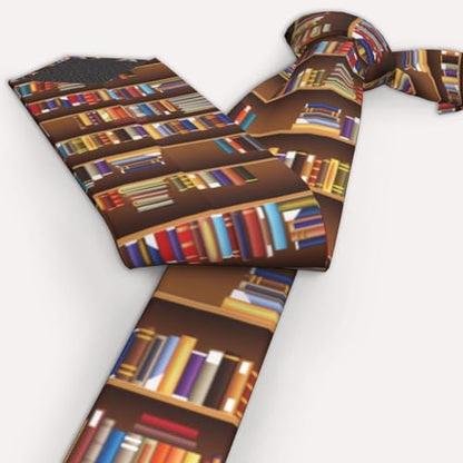 Men's Neckties, Novelty Printed Skinny Tie for Work Casual Party - color: Library Bookshelf