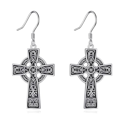 Celtic Cross Earrings Sterling Silver Cross Dangle Drop Earrings - color: Celtic