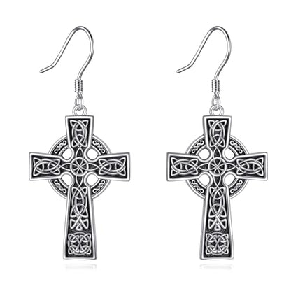 Celtic Cross Earrings Sterling Silver Cross Dangle Drop Earrings - color: Celtic