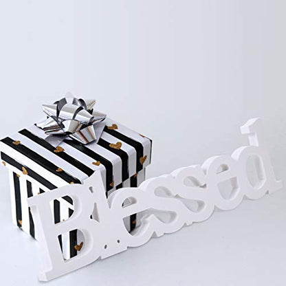 Blulu Blessed Letter Table Sign Wooden Blessed Standing Sign,White - color: White