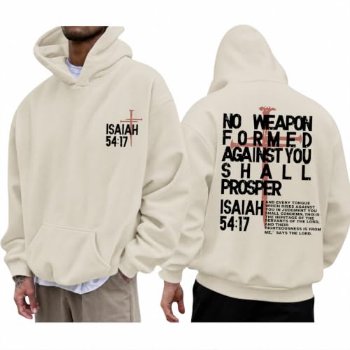 Tuislay Christian Jesus Hoodies for Men Faith Religious God Sweatshirts Cross Graphic Sweaters Vintage Bible Verse Pullover - color: Apricot, size: Large