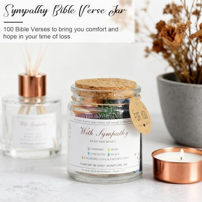 Sympathy Gift Bible Verses Jar for Daily Rememberance – Christian Grief Gift for Women, Memorial Decorative Jar with 100 Bible Verses for Loss of Loved Ones, Religious Bereavement Present