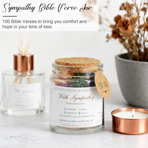 Sympathy Gift Bible Verses Jar for Daily Rememberance – Christian Grief Gift for Women, Memorial Decorative Jar with 100 Bible Verses for Loss of Loved Ones, Religious Bereavement Present