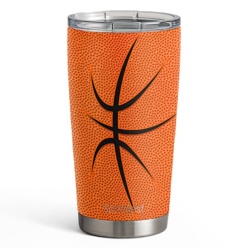SANDJEST Basketball Tumbler 20oz Stainless Steel Insulated, Travel Coffee Cup, Sport Tumblers Gifts for Basketball Lovers, Men Women, Coach, Birthday, Christmas - color: Basketball